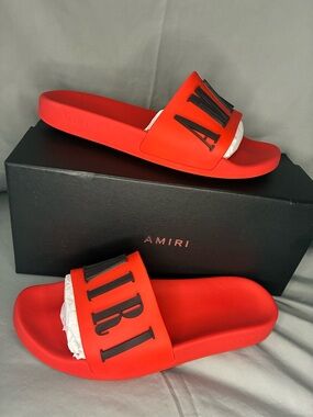 AMIRI Red Slides with Black Logo Strap
